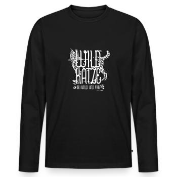 Wildkatze Weiss Geschenkidee - Männer Premium Bio Langarmshirt - Schwarz - Vorne - Nico (187cm)