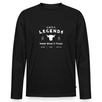 Grillen Legend BBQ Grillgeschenke Grillzubehör - Männer Premium Bio Langarmshirt - Schwarz - Vorne - Nico (187cm)