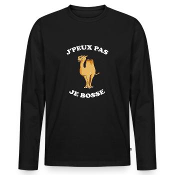 Je peux pas je bosse. Chameau humour - T-shirt manches longues Premium bio Homme - noir - Devant - Nico (187cm)