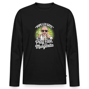 Le pape et Marguerite - T-shirt manches longues Premium bio Homme - noir - Devant - Nico (187cm)