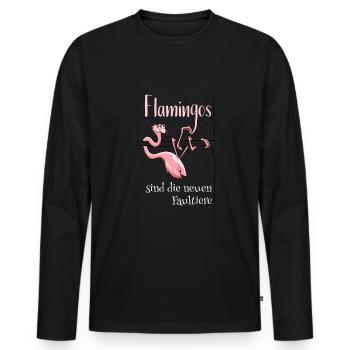 Flamingo wie Faultier chillig abhängen Geschenk - Männer Premium Bio Langarmshirt - Schwarz - Vorne - Nico (187cm)