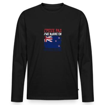 Ich kann nicht, ich bin in Neuseeland - Männer Premium Bio Langarmshirt - Schwarz - Vorne - Nico (187cm)