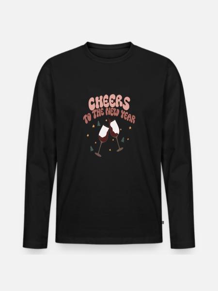 Cheers New Year Silvester Neujahr Weihnachten - Männer Premium Bio Langarmshirt - Schwarz