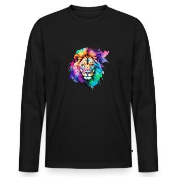 Colorful Lion Head - Männer Premium Bio Langarmshirt - Schwarz - Vorne - Nico (187cm)