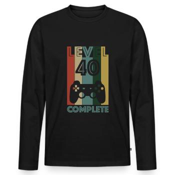 Level 40 Complete, Game over, free games, Party - Men's Premium Organic Long Sleeve Shirt - black - Front - Nico (187cm)