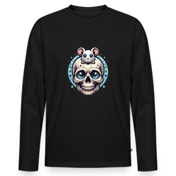 Skull mit süßer kleiner Maus auf der Stirn - Männer Premium Bio Langarmshirt - Schwarz - Vorne - Nico (187cm)