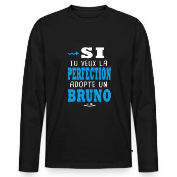 Bruno Si tu veux la perfection adopte un bruno - T-shirt manches longues Premium bio Homme - noir - Devant - Nico (187cm)