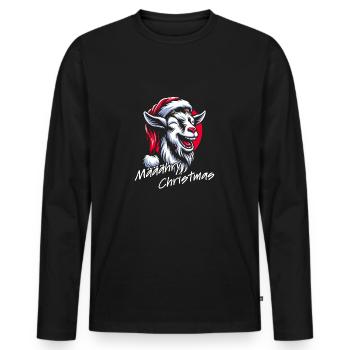 Drôle de chèvre de Noël avec chapeau de Père Noël - T-shirt manches longues Premium bio Homme - noir - Devant - Nico (187cm)
