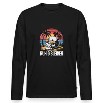 Skull mit Basecap Sonnenbrille am Strand - Männer Premium Bio Langarmshirt - Schwarz - Vorne - Nico (187cm)