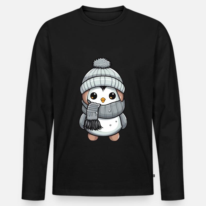 Pinguin Winter Tier Niedlich Comic - Männer Premium Bio Langarmshirt - Schwarz