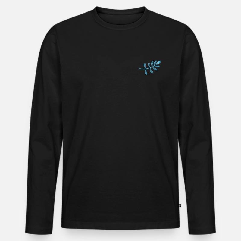 Hellblaues Blatt bestickt - Männer Premium Bio Langarmshirt - Schwarz