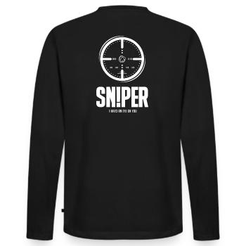 THE SNIPER white - Männer Premium Bio Langarmshirt - Schwarz - Hinten - Nico (187cm)