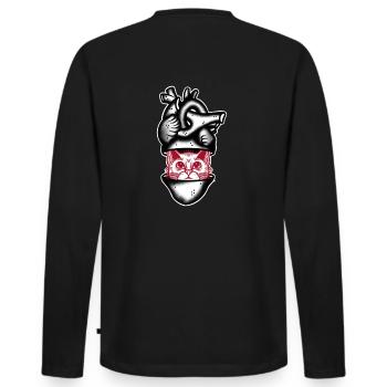 Herzkatze schwarz und rot - Männer Premium Bio Langarmshirt - Schwarz - Hinten - Nico (187cm)