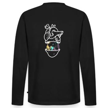 Herzschädel 2 weiß - Männer Premium Bio Langarmshirt - Schwarz - Hinten - Nico (187cm)