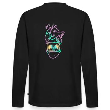 Heart Skull 3 lila - Männer Premium Bio Langarmshirt - Schwarz - Hinten - Nico (187cm)