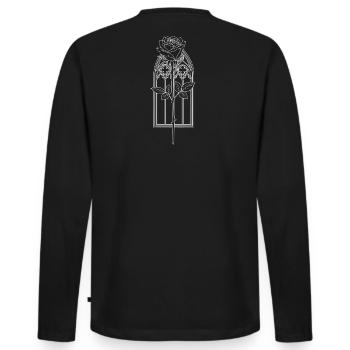 Rose im gotischen Fenster - Männer Premium Bio Langarmshirt - Schwarz - Hinten - Nico (187cm)