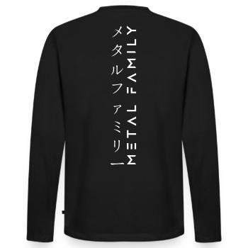 Metal Family Design | Kanji - Men's Premium Organic Long Sleeve Shirt - black - Back - Nico (187cm)