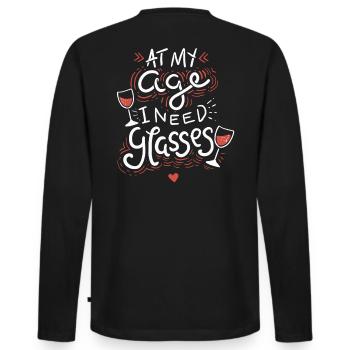 Wein Weinglas Geschenk - Männer Premium Bio Langarmshirt - Schwarz - Hinten - Nico (187cm)