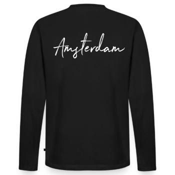 Amsterdam - Men's Premium Organic Long Sleeve Shirt - black - Back - Nico (187cm)