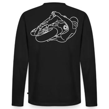 Rennmotorrad in Schräglage nach rechts - hell - Männer Premium Bio Langarmshirt - Schwarz - Hinten - Nico (187cm)