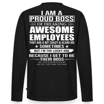 Ich bin stolz auf verdammt tolle Mitarbeiter - Männer Premium Bio Langarmshirt - Schwarz - Hinten - Nico (187cm)