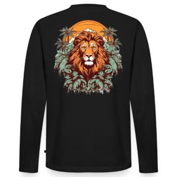 Löwenporträt mit tropischer Vegetation - Männer Premium Bio Langarmshirt - Schwarz - Hinten - Nico (187cm)
