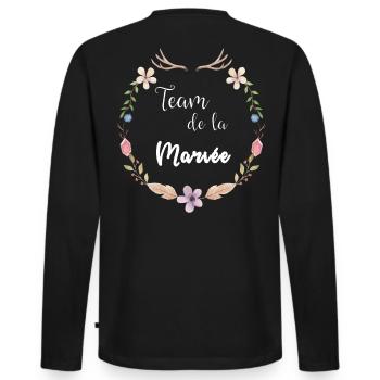 Collection mariage Bohème - Team de la Mariée - T-shirt manches longues Premium bio Homme - noir - Dos - Nico (187cm)