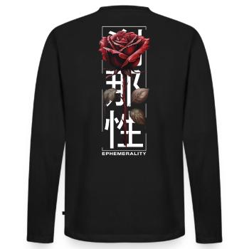 Ephemerality Rose Japanische Schrift Soft Grunge - Männer Premium Bio Langarmshirt - Schwarz - Hinten - Nico (187cm)