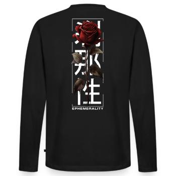 Ephemerality Rose Japanische Schrift Soft Grunge - Männer Premium Bio Langarmshirt - Schwarz - Hinten - Nico (187cm)