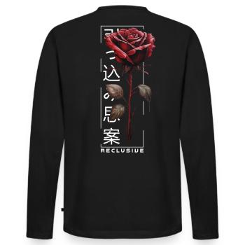 Reclusive Rose Japanische Schrift Edgy Aesthetic - Männer Premium Bio Langarmshirt - Schwarz - Hinten - Nico (187cm)