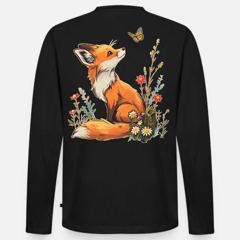 Fuchs und Schmetterling - Männer Premium Bio Langarmshirt - Schwarz