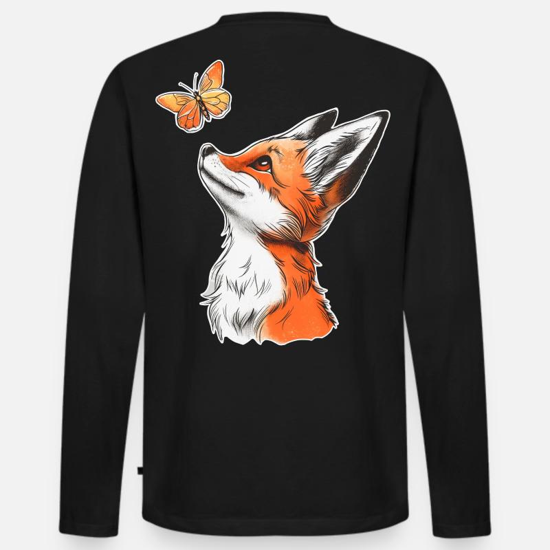 Fuchs mit Schmetterling - Männer Premium Bio Langarmshirt - Schwarz
