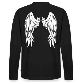Ailes d’ange blanches sur le dos - T-shirt manches longues Premium bio Homme - noir - Dos - Nico (187cm)