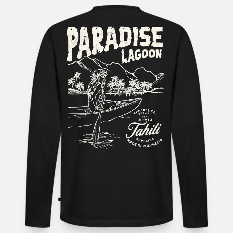 Paradieslagune Illustration - Männer Premium Bio Langarmshirt - Schwarz