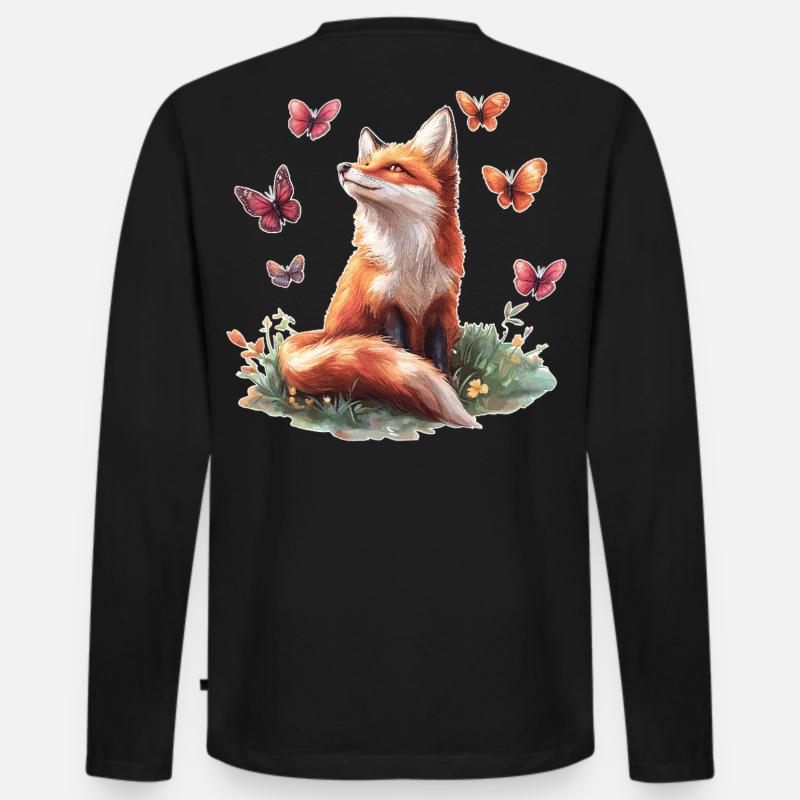 Fuchs mit Schmetterlingen - Männer Premium Bio Langarmshirt - Schwarz