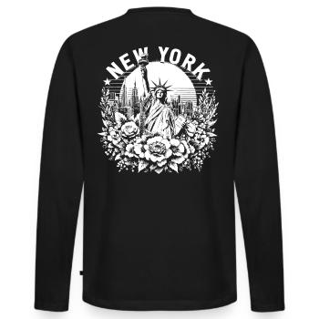 NEW YORK Design with Statue of Liberty - Men's Premium Organic Long Sleeve Shirt - black - Back - Nico (187cm)
