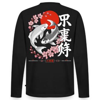 Koi - yin yang japon - T-shirt manches longues Premium bio Homme - noir - Dos - Nico (187cm)