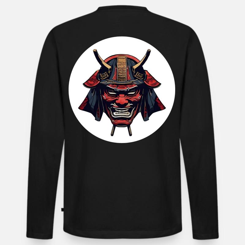 Roter Oni Dämonenhelm - Männer Premium Bio Langarmshirt - Schwarz