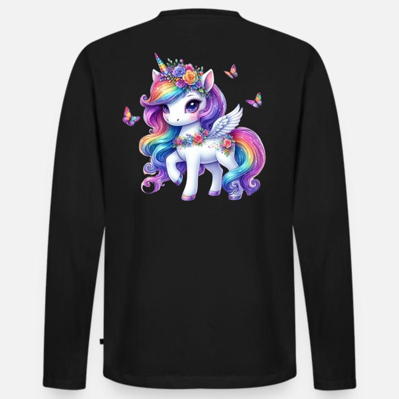Regenbogenblüte Einhorn Flügel - Männer Premium Bio Langarmshirt - Schwarz