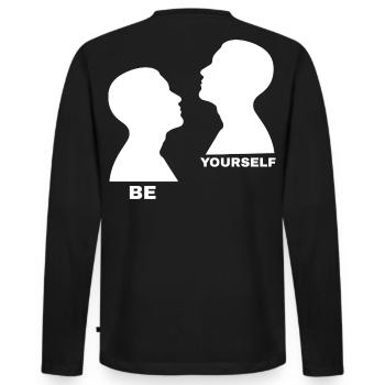 Be Yourself – Minimalistisches Motiv - Männer Premium Bio Langarmshirt - Schwarz - Hinten - Nico (187cm)