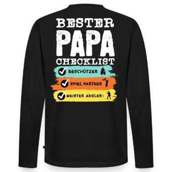 Angler Papa - Bester Papa Checklist - Männer Premium Bio Langarmshirt - Schwarz - Hinten - Nico (187cm)