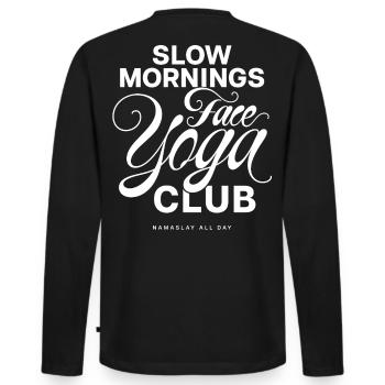 Slow Mornings Face Yoga Club - Men's Premium Organic Long Sleeve Shirt - black - Back - Nico (187cm)