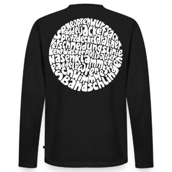 Cercle de mots typo-cosmos avec mots en eaux vives - T-shirt manches longues Premium bio Homme - noir - Dos - Nico (187cm)