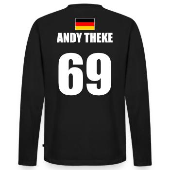 Design du justaucorps Malle Malle 2026 Andy Counter Funny - T-shirt manches longues Premium bio Homme - noir - Dos - Nico (187cm)