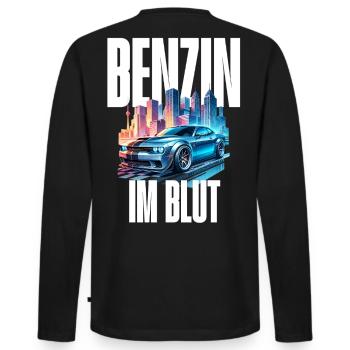 Benzin im Blut Neon - Männer Premium Bio Langarmshirt - Schwarz - Hinten - Nico (187cm)