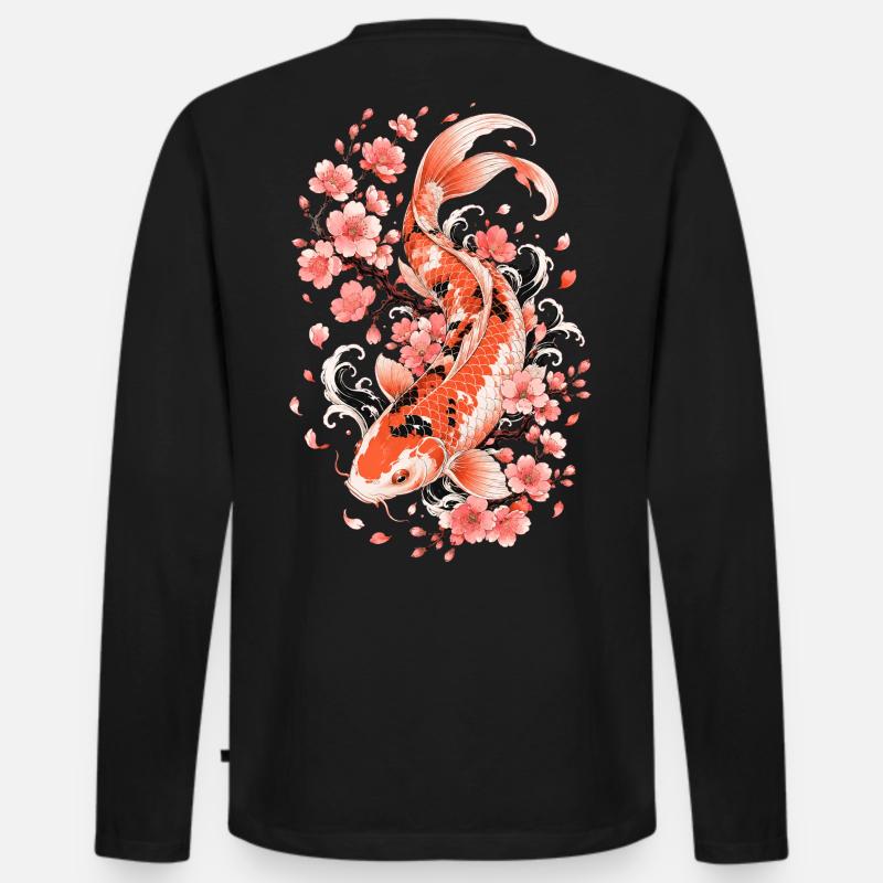 Koi Sakura Flow - Männer Premium Bio Langarmshirt - Schwarz