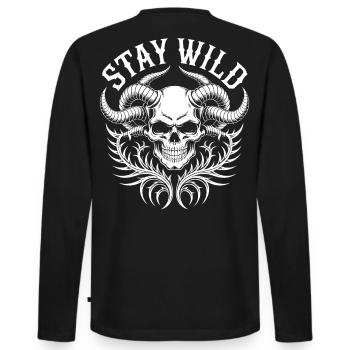 Stay Wild Skull Tribal - Men's Premium Organic Long Sleeve Shirt - black - Back - Nico (187cm)
