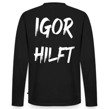 Igor hilft - Männer Premium Bio Langarmshirt - Schwarz - Hinten - Nico (187cm)
