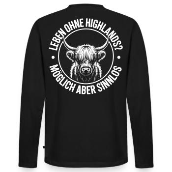 Highland Cow / Highland Rind – Ich liebe Highlands - Männer Premium Bio Langarmshirt - Schwarz - Hinten - Nico (187cm)