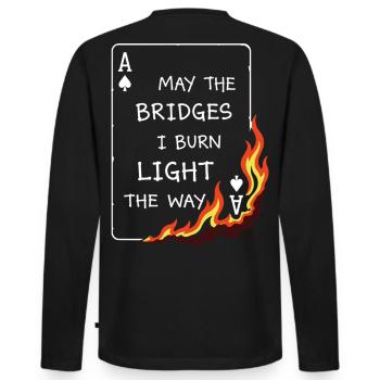 Que les ponts je brûle – Carte de poker brûlante - T-shirt manches longues Premium bio Homme - noir - Dos - Nico (187cm)